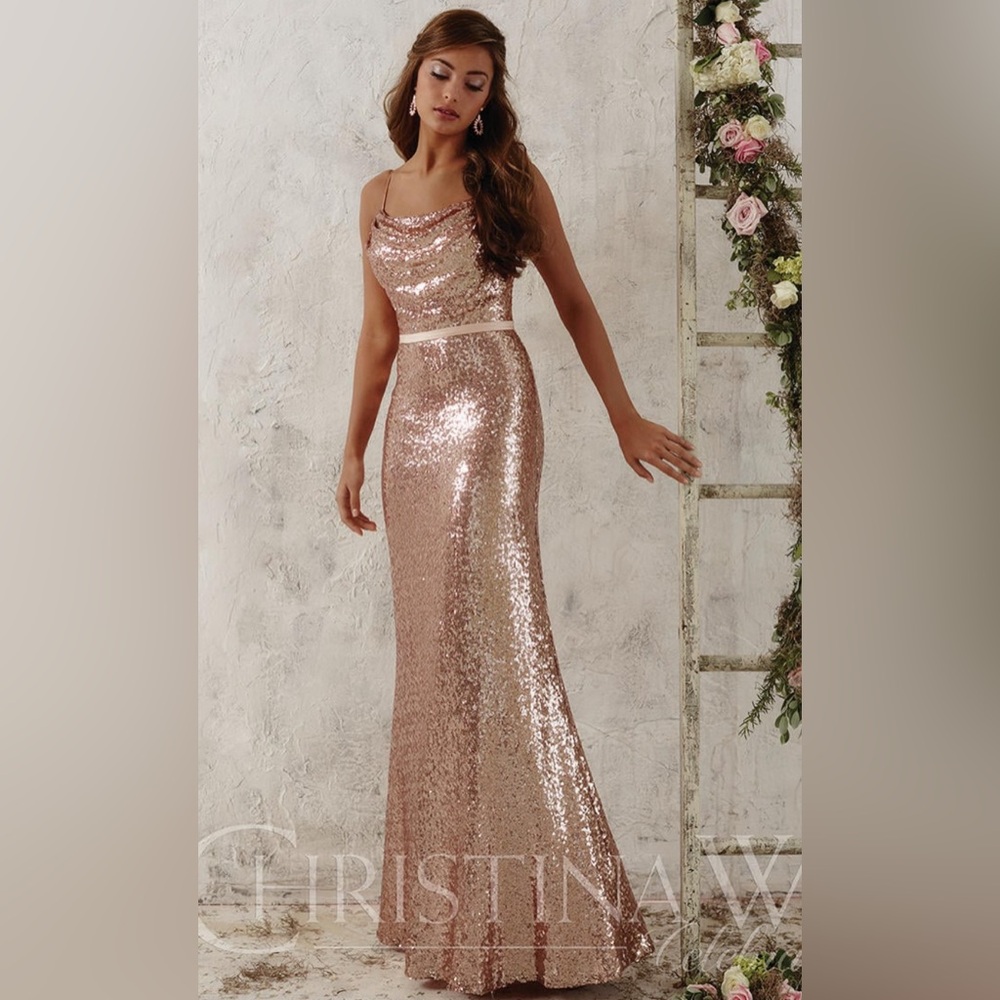 Christina Wu Black Sequin Bridesmaid Dress in size 16 Style number 22706